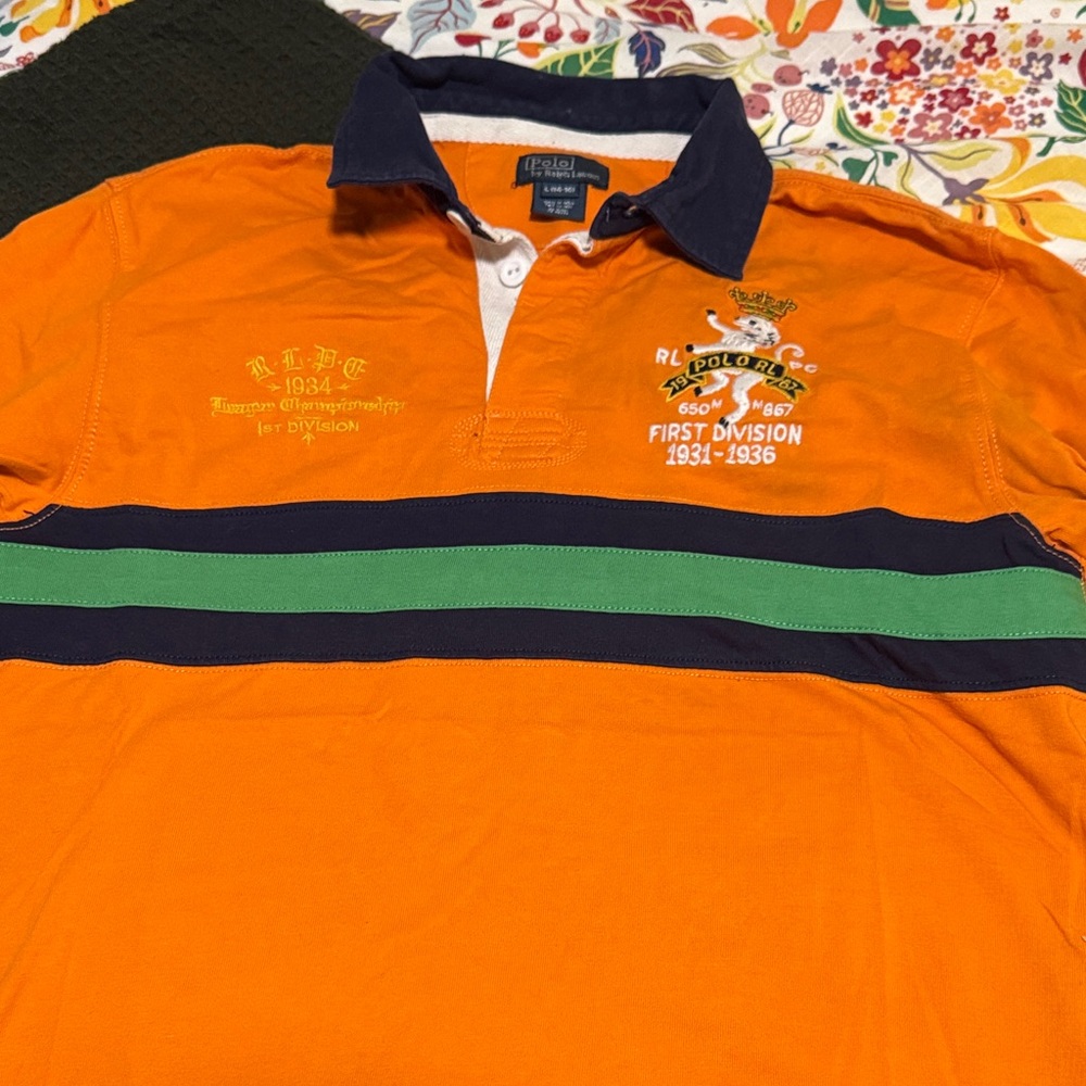 Polo by Ralph Lauren Orange Polo with Green and Navy Stripes